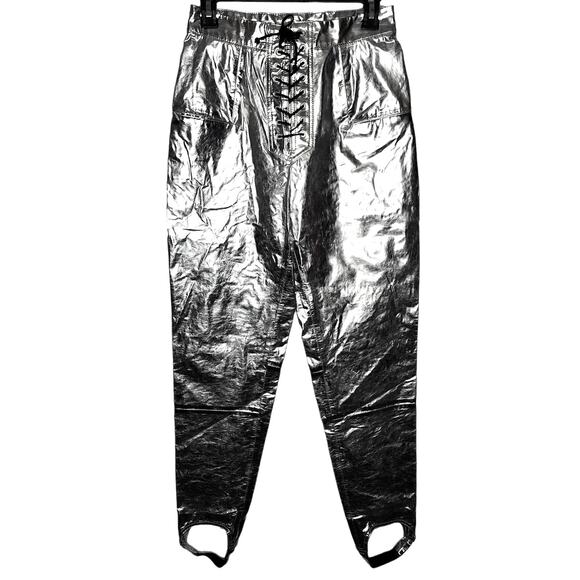 Ben Taverniti Unravel Project Lace Up Leather Skinny Stirrup Pants in Silver - Picture 2 of 14